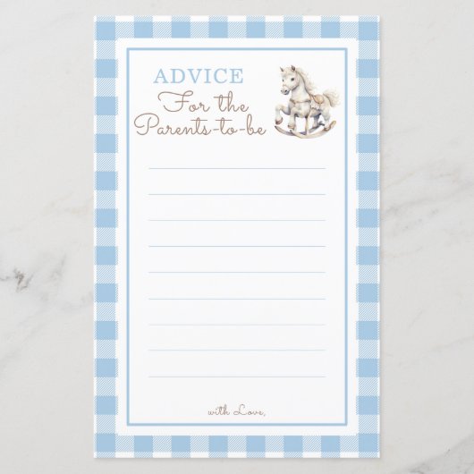 Rocking Horse Baby shower Advies voor de Ouders (Voorkant)
