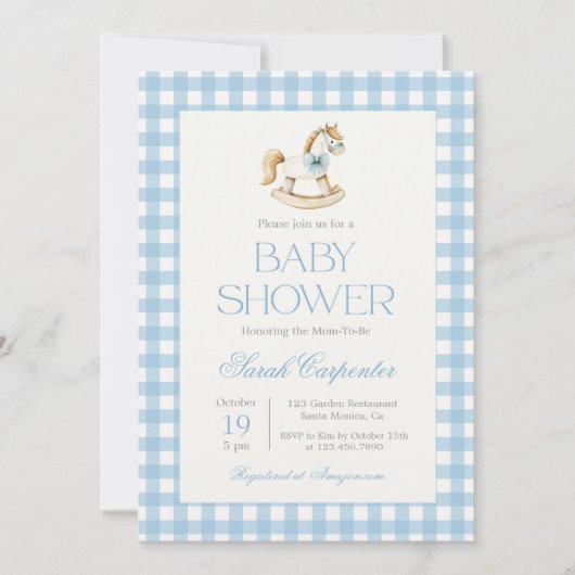 Rocking Horse Baby shower Boy uitnodiging (Voorkant)