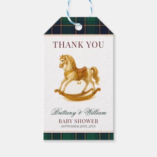 Rocking Horse Baby shower Elegant Plaid Cadeaulabel (Voorkant)