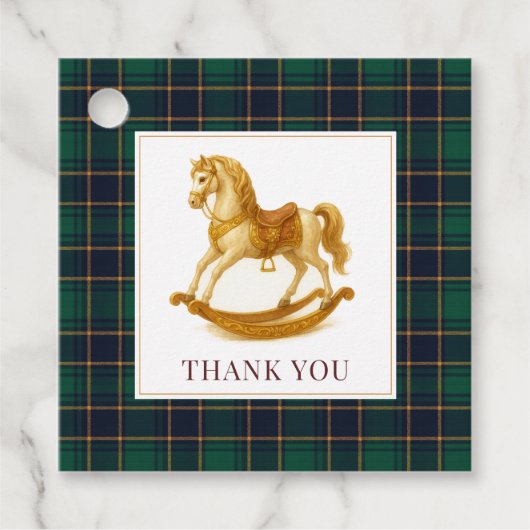 Rocking Horse Baby shower Elegant Tartan Plaid Bedankjes Labels (Voorkant)