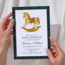 Rocking Horse Baby shower Elegant Tartan Plaid