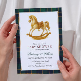 Rocking Horse Baby shower Elegant Tartan Plaid Kaart