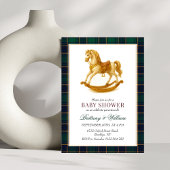Rocking Horse Baby shower Elegant Tartan Plaid Kaart