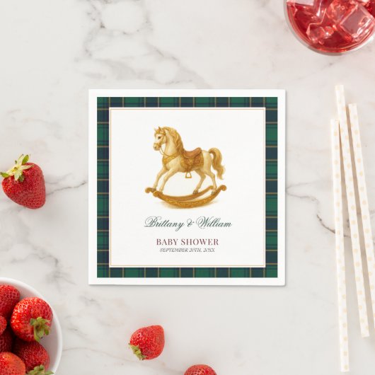 Rocking Horse Baby shower Elegant Tartan Plaid Servet (Insitu)