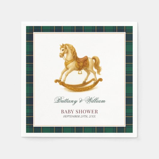 Rocking Horse Baby shower Elegant Tartan Plaid Servet (Voorkant)