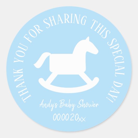 Rocking horse baby shower feestgunst dank u ronde sticker (Voorkant)