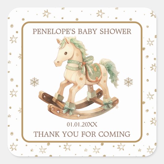 Rocking Horse Baby shower Hartelijk dank Vierkante Sticker (Voorkant)