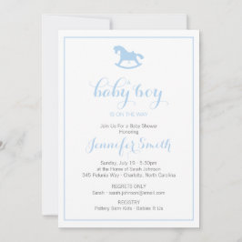 Rocking Horse Baby shower Invitation Blue Kaart