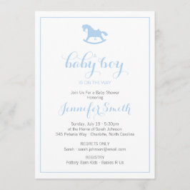 Rocking Horse Baby shower Invitation Blue Kaart