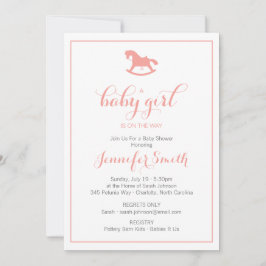 Rocking Horse Baby shower Invitation Coral Kaart