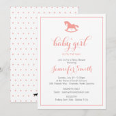 Rocking Horse Baby shower Invitation Coral Kaart (Voorkant / Achterkant)