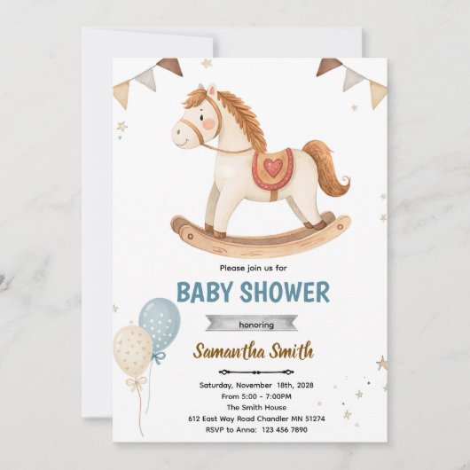 Rocking Horse Baby Shower Invitation Kaart (Voorkant)