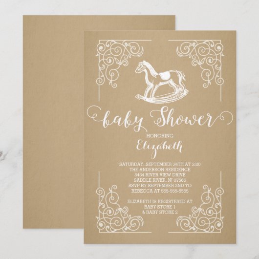  Rocking Horse Baby shower Invitation Kaart (Voorkant / Achterkant)