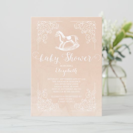  Rocking Horse Baby shower Invitation Kaart (Staand voorkant)