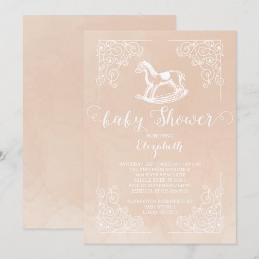  Rocking Horse Baby shower Invitation Kaart (Voorkant / Achterkant)