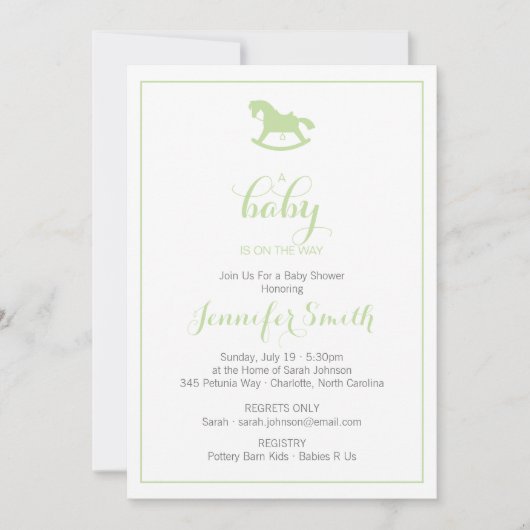 Rocking Horse Baby shower Invitation Mint Kaart (Voorkant)