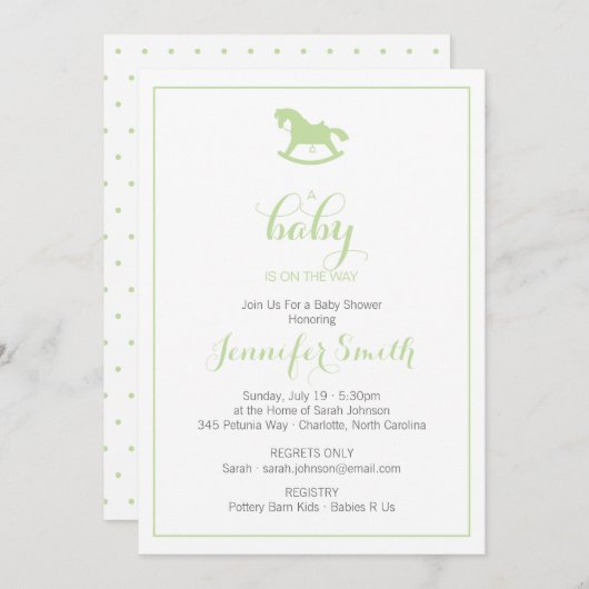 Rocking Horse Baby shower Invitation Mint Kaart (Voorkant / Achterkant)