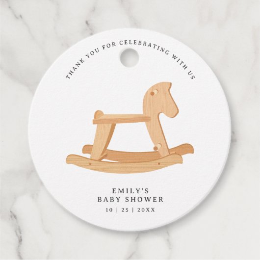 Rocking Horse Baby shower Minimalistische genderne Bedankjes Labels (Voorkant)