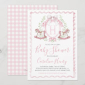 Rocking Horse Baby shower Pink Gingham Pink Kaart (Voorkant / Achterkant)