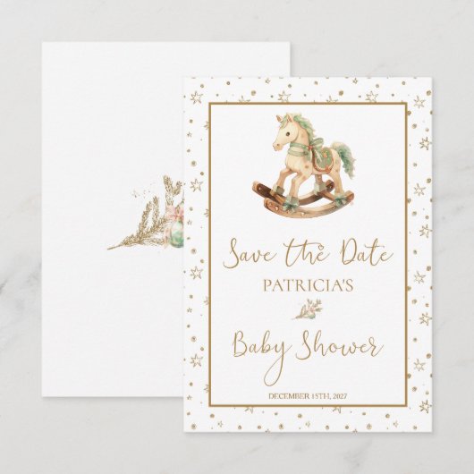 Rocking Horse Baby shower Save the Date Kaart (Voorkant / Achterkant)