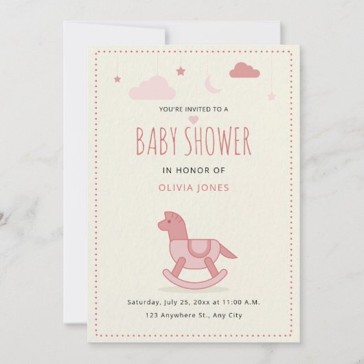 Rocking Horse Baby shower Uitnodigen, Meisje Baby  Kaart (Voorkant)