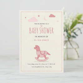 Rocking Horse Baby shower Uitnodigen, Meisje Baby  Kaart