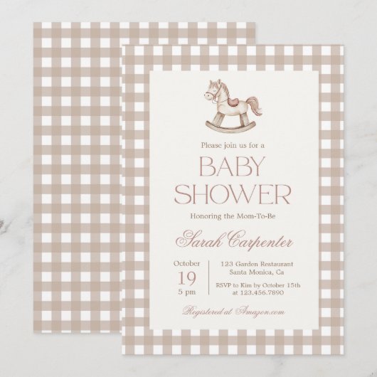 Rocking Horse Baby shower uitnodiging (Voorkant / Achterkant)