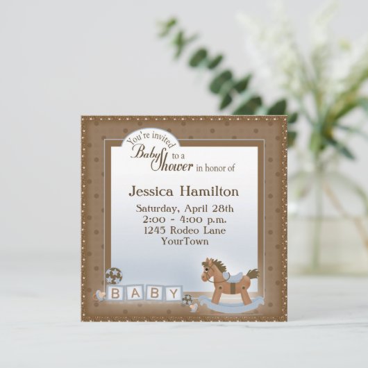 Rocking Horse Baby Shower-uitnodigingen Kaart (Staand voorkant)