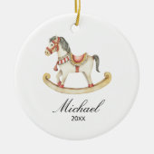 Rocking Horse Baby's First Christmas Holiday Keramisch Ornament (Voorkant)