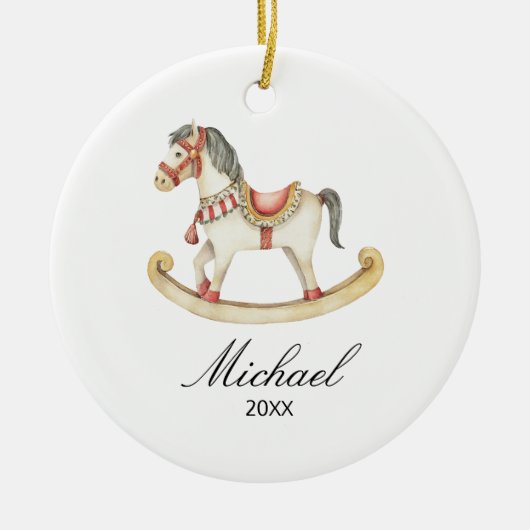 Rocking Horse Baby's First Christmas Holiday Keramisch Ornament (Voorkant)