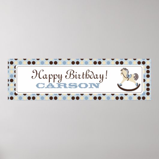 Rocking Horse Birthday Banner Boy Poster (Voorkant)