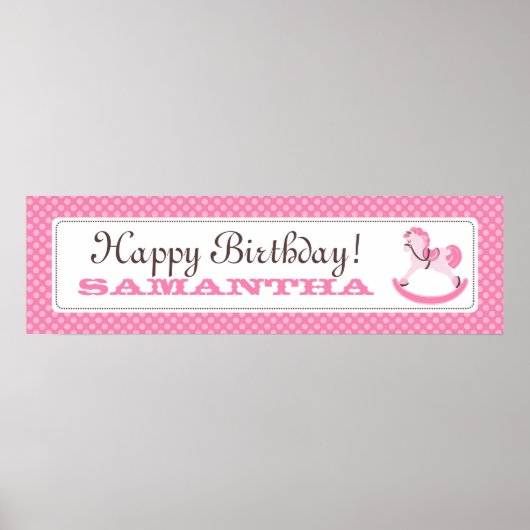 Rocking Horse Birthday Banner voor meisjes Poster (Voorkant)