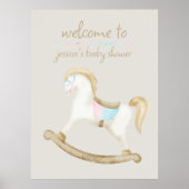 Rocking Horse Blauw Roze Geslacht Baby Welkomstbor Poster (Voorkant)
