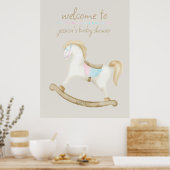 Rocking Horse Blauw Roze Geslacht Baby Welkomstbor Poster (Keuken)