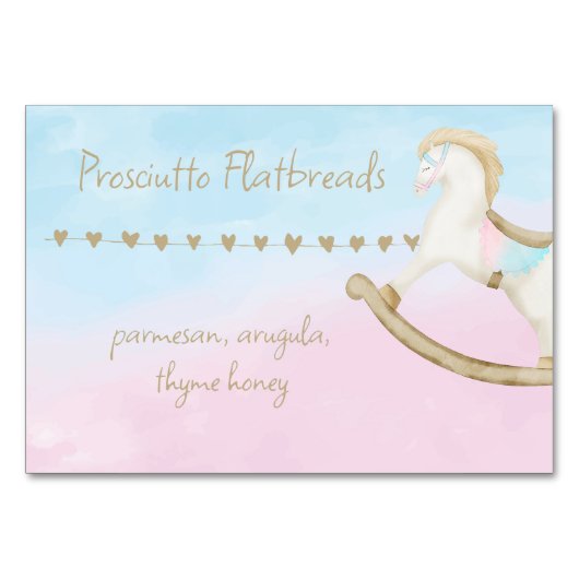 Rocking Horse Blauw Roze Geslacht Neutraal Eten La Kaart (Voorkant)