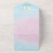 Rocking Horse Blauw Roze Geslachtsneutraal Baby sh All In One Uitnodiging (Buitenkant)