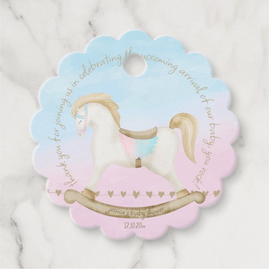 Rocking Horse Blauw Roze Geslachtsneutraal Baby sh Bedankjes Labels (Voorkant)