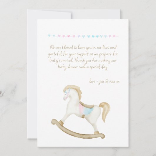 Rocking Horse Blauw Roze Geslachtsneutraal Baby sh Bedankkaart (Voorkant)