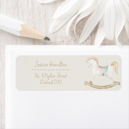 Rocking Horse Blauw Roze Geslachtsneutraal Baby sh Etiket (Insitu)