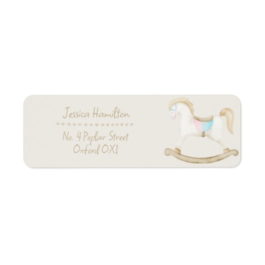Rocking Horse Blauw Roze Geslachtsneutraal Baby sh Etiket (Voorkant)