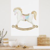 Rocking Horse Blauw Roze Geslachtsneutraal Baby sh Poster (Keuken)