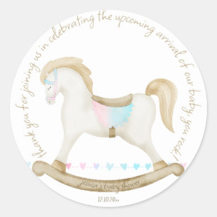 Rocking Horse Blauw Roze Geslachtsneutraal Baby sh Ronde Sticker