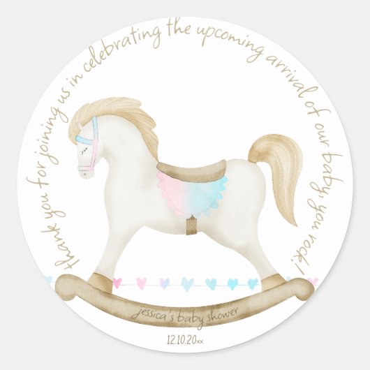 Rocking Horse Blauw Roze Geslachtsneutraal Baby sh Ronde Sticker (Voorkant)