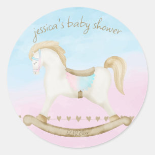 Rocking Horse Blauw Roze Geslachtsneutraal Baby sh Ronde Sticker