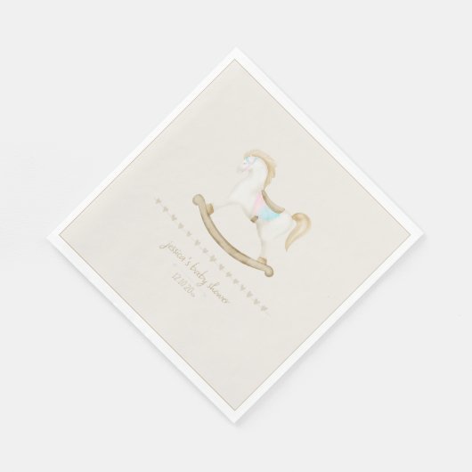 Rocking Horse Blauw Roze Geslachtsneutraal Baby sh Servet (Hoek)