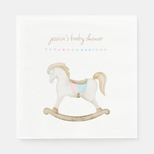 Rocking Horse Blauw Roze Geslachtsneutraal Baby sh Servet (Voorkant)