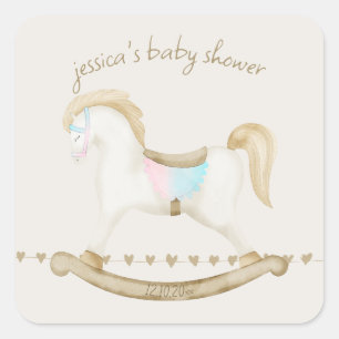 Rocking Horse Blauw Roze Geslachtsneutraal Baby sh Vierkante Sticker
