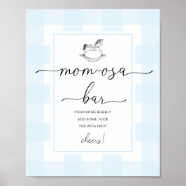 Rocking Horse Blauwe Gingham Shower Mom-osa Bar Bo Poster