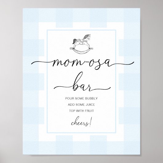 Rocking Horse Blauwe Gingham Shower Mom-osa Bar Bo Poster (Voorkant)