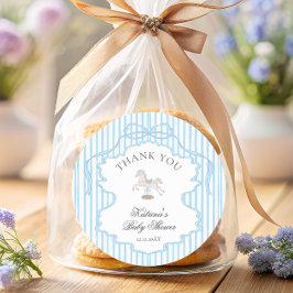 Rocking Horse Blue Bow Baby Shower Thank you Ronde Sticker